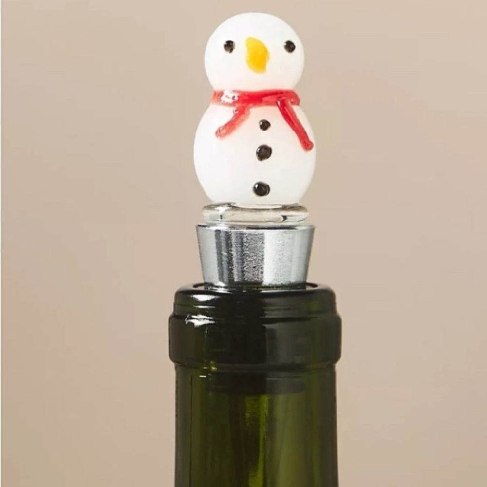 Anthropologie Clara Glass Snowman Wine Bottle Stopper NWT